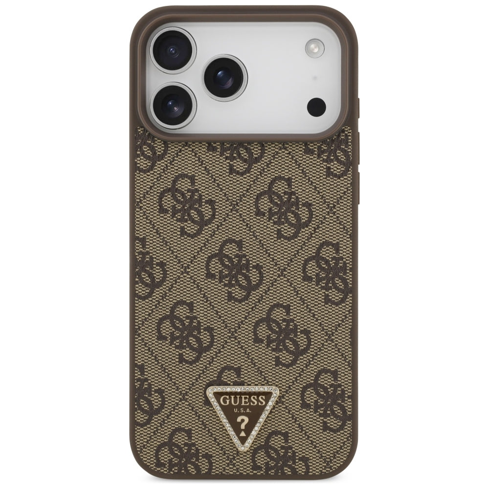 MagSafe Case for Apple iPhone 18 Pro Max / 17 Pro Max, Guess, 4G Triangle Strass, Brown