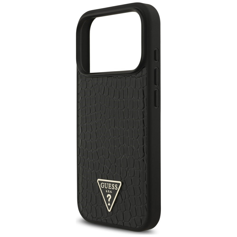 MagSafe Case for Apple iPhone 18 Pro Max / 17 Pro Max, Guess, Croco Triangle Logo, Black