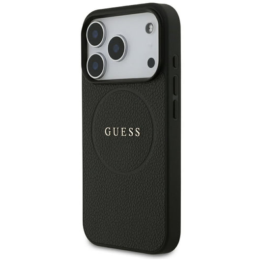 MagSafe Case for Apple iPhone 18 Pro Max / 17 Pro Max, Guess, Grained Gold Ring, Black