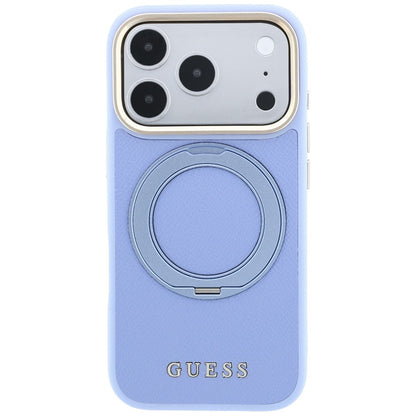 MagSafe Case for Apple iPhone 18 Pro Max / 17 Pro Max, Guess, Grained Ring Stand 360 Classic, Blue