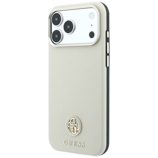 MagSafe Case for Apple iPhone 18 Pro Max / 17 Pro Max, Guess, Grained Round Strass Logo, Beige