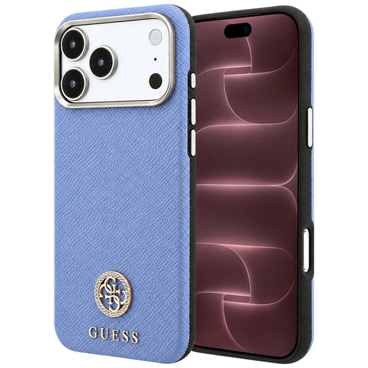 MagSafe Case for Apple iPhone 18 Pro Max / 17 Pro Max, Guess, Grained Round Strass Logo, Blue