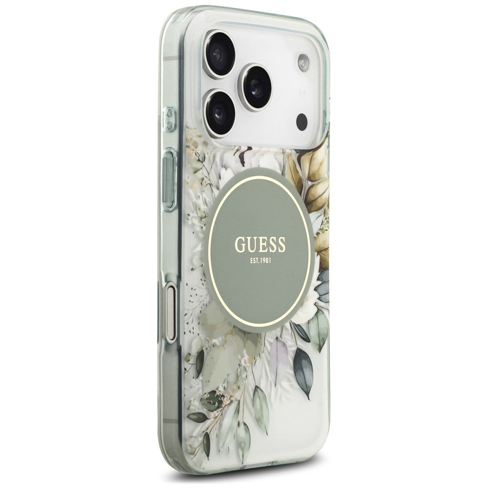MagSafe Case for Apple iPhone 18 Pro Max / 17 Pro Max, Guess, IML Flower & Tonal Circle, Green