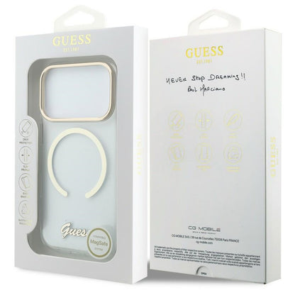 MagSafe Case for Apple iPhone 18 Pro Max / 17 Pro Max, Guess, IML Script Metal, Transparent