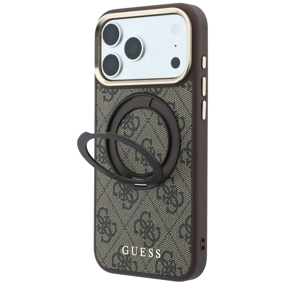 MagSafe Case for Apple iPhone 18 Pro Max / 17 Pro Max, Guess, Ring Stand 360 4G Classic Logo, Brown