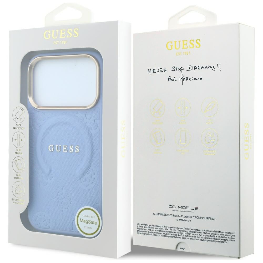 MagSafe Case for Apple iPhone 18 Pro Max / 17 Pro Max, Guess, Saffiano Peony Ring, Blue