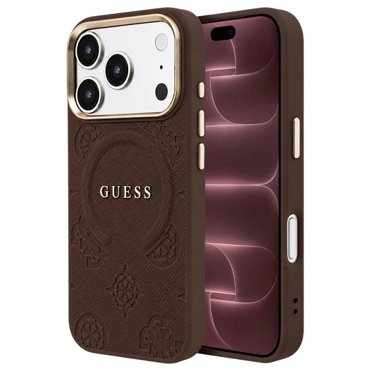 MagSafe Case for Apple iPhone 18 Pro Max / 17 Pro Max, Guess, Saffiano Peony Ring, Brown