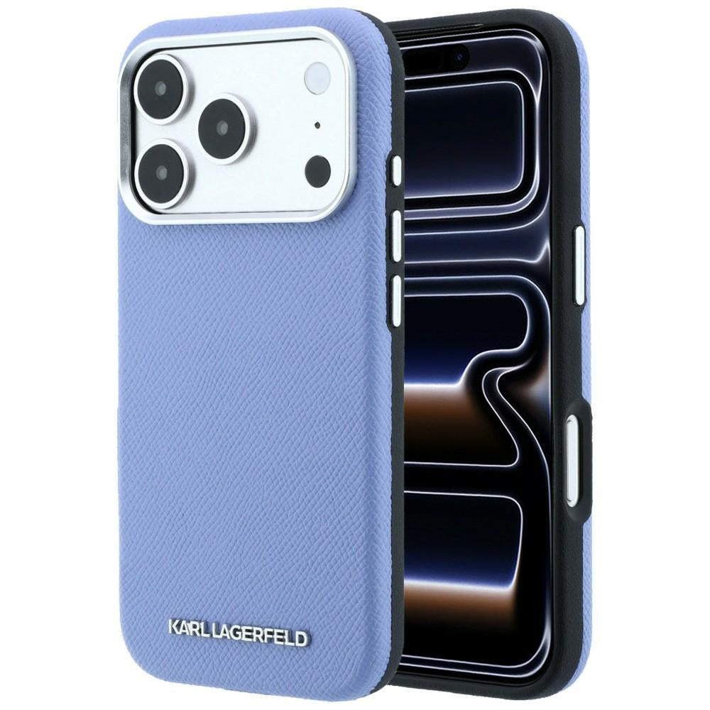 MagSafe Case for Apple iPhone 18 Pro Max / 17 Pro Max, Karl Lagerfeld, Grained Elongated Logo, Blue