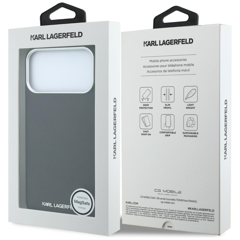 MagSafe Case for Apple iPhone 18 Pro Max / 17 Pro Max, Karl Lagerfeld, Grained Elongated Logo, Black