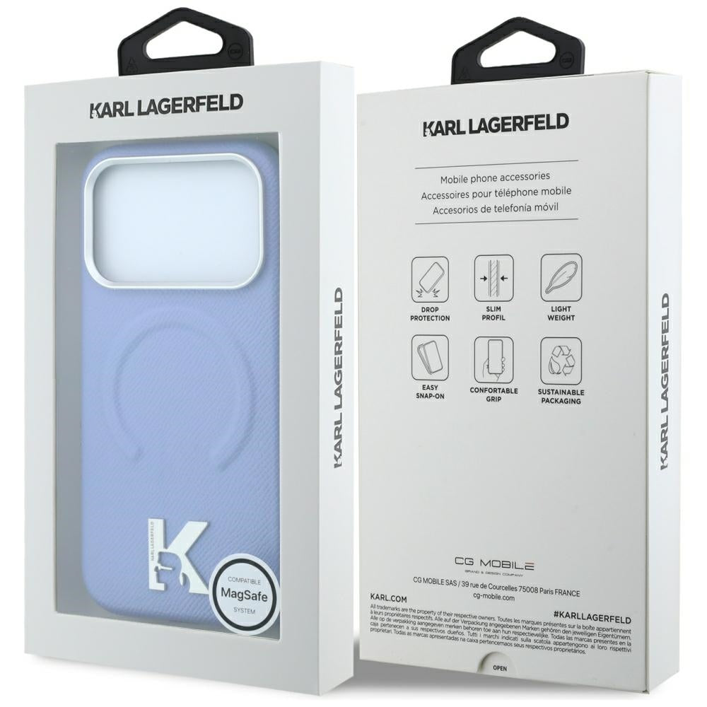 MagSafe Case for Apple iPhone 18 Pro Max / 17 Pro Max, Karl Lagerfeld, Grained Embossed Ring, Blue