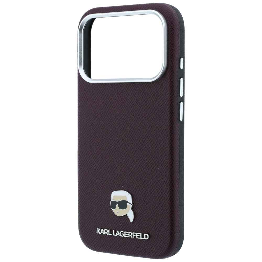 MagSafe Case for Apple iPhone 18 Pro Max / 17 Pro Max, Karl Lagerfeld, Grained Karl Head's Metal, Burgundy