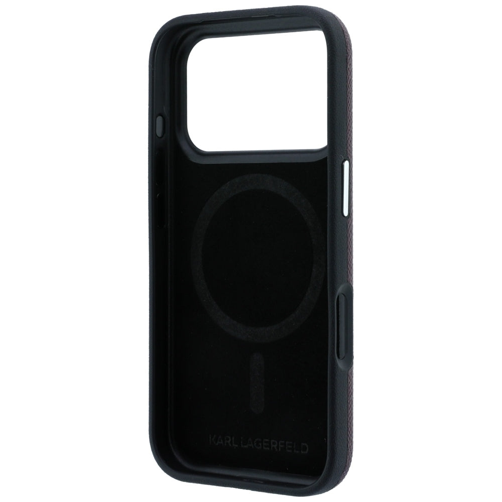 MagSafe Case for Apple iPhone 18 Pro Max / 17 Pro Max, Karl Lagerfeld, Grained Karl Head's Metal, Burgundy