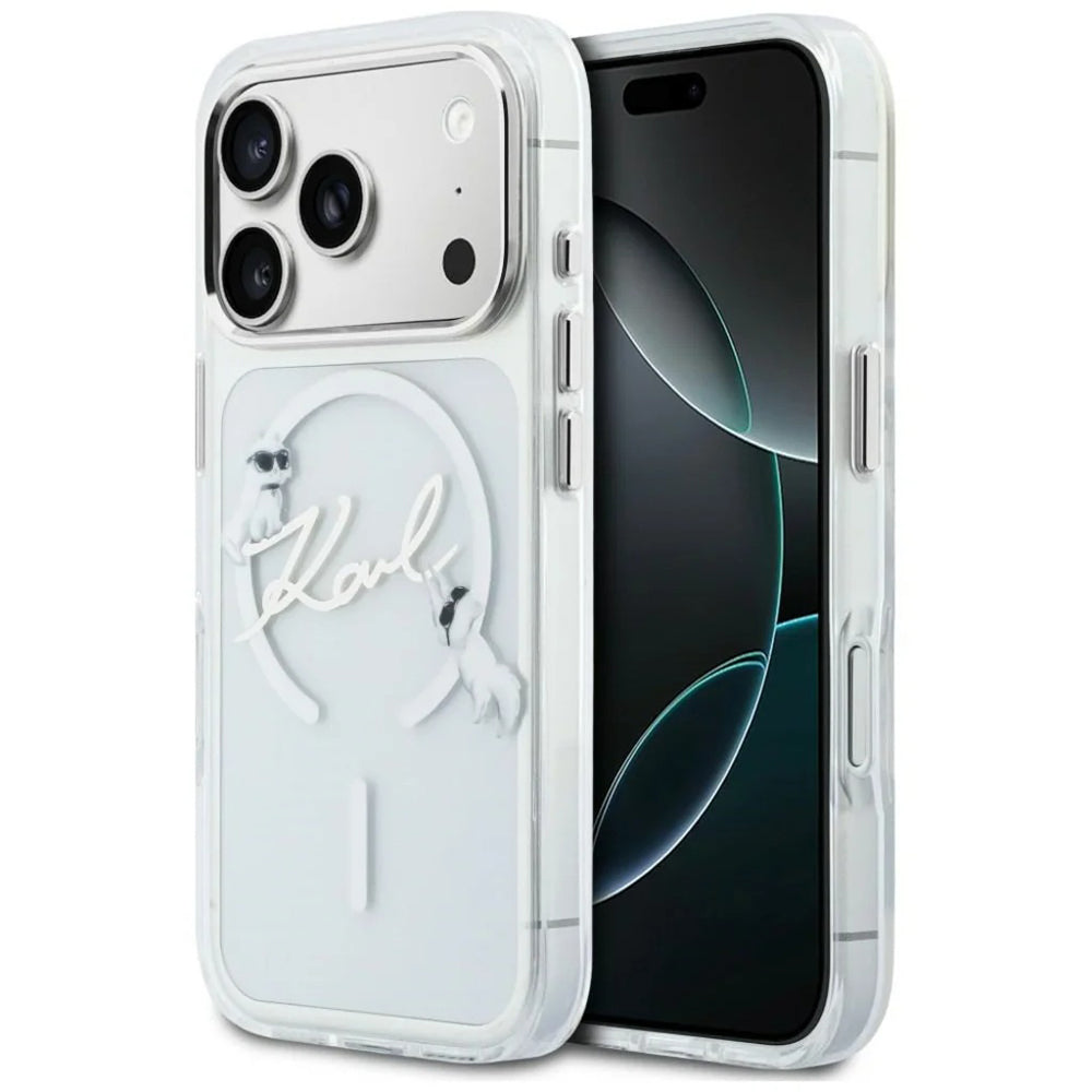 MagSafe Case for Apple iPhone 18 Pro Max / 17 Pro Max, Karl Lagerfeld, IML Choupette Karl Script Logo, Transparent