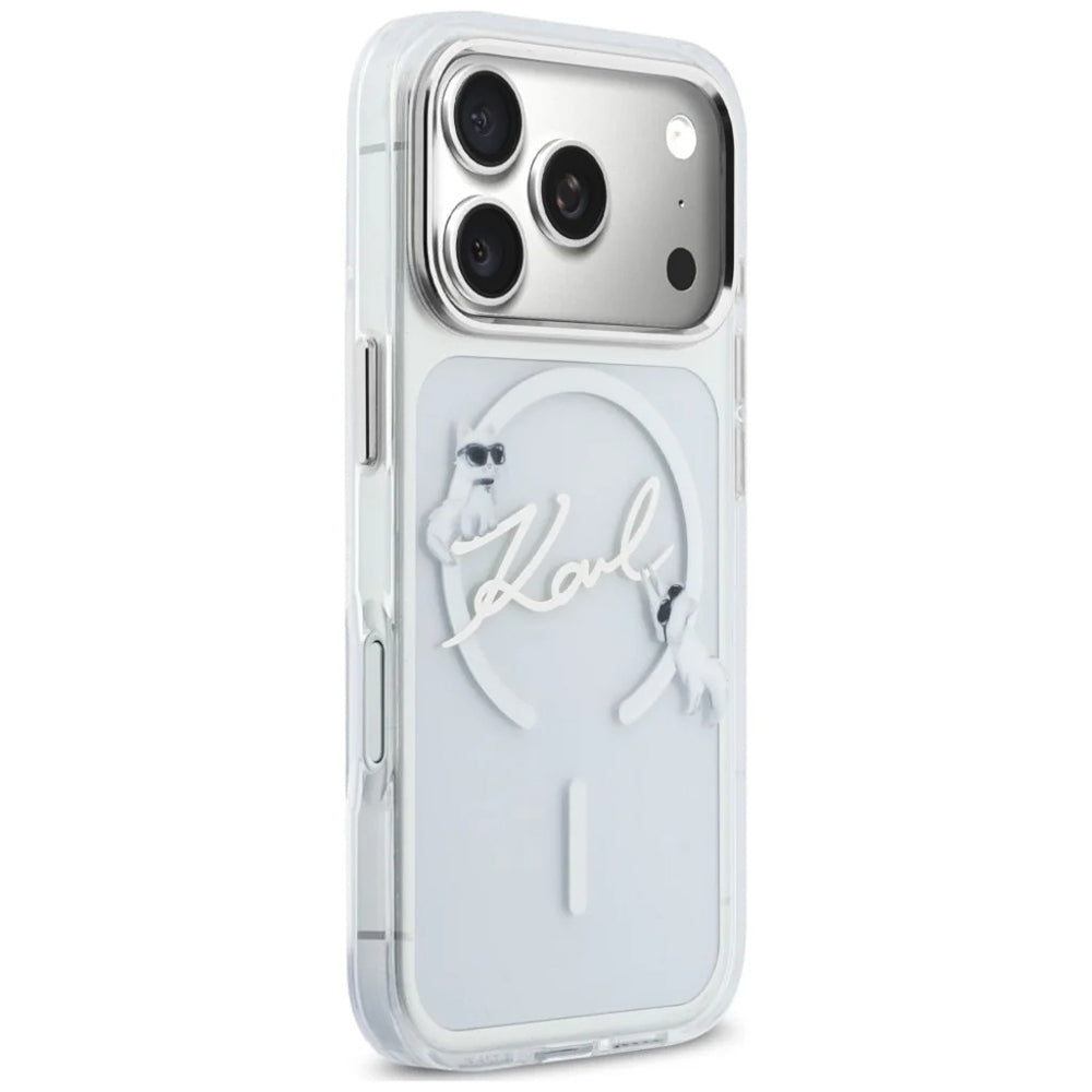 MagSafe Case for Apple iPhone 18 Pro Max / 17 Pro Max, Karl Lagerfeld, IML Choupette Karl Script Logo, Transparent