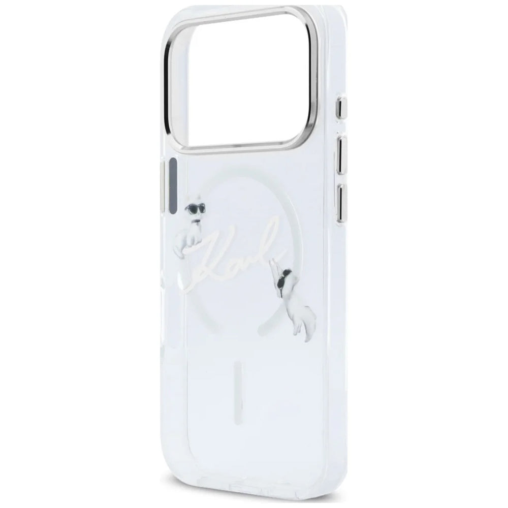MagSafe Case for Apple iPhone 18 Pro Max / 17 Pro Max, Karl Lagerfeld, IML Choupette Karl Script Logo, Transparent