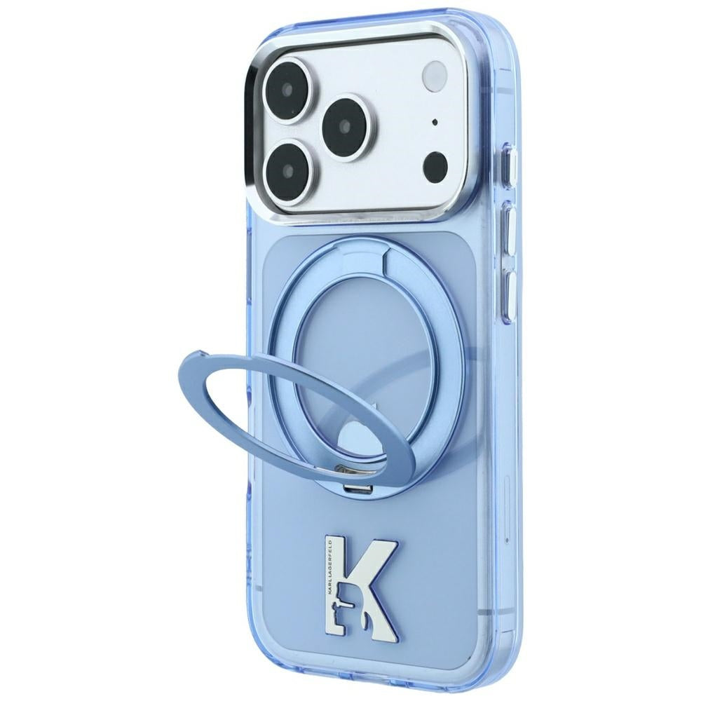 MagSafe Case for Apple iPhone 18 Pro Max / 17 Pro Max, Karl Lagerfeld, IML Ring Stand Kameo Metal, Blue