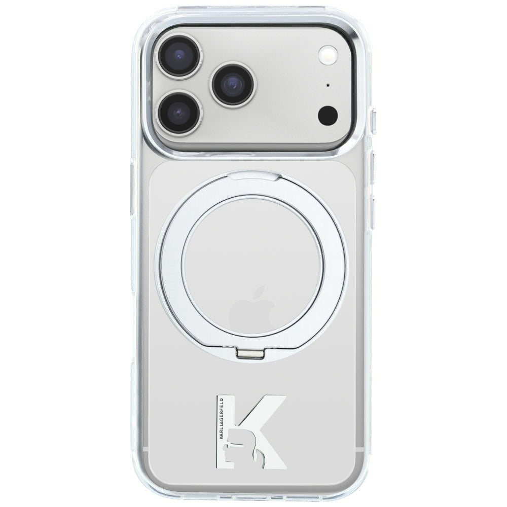 MagSafe Case for Apple iPhone 18 Pro Max / 17 Pro Max, Karl Lagerfeld, IML Ring Stand Kameo Metal, Transparent
