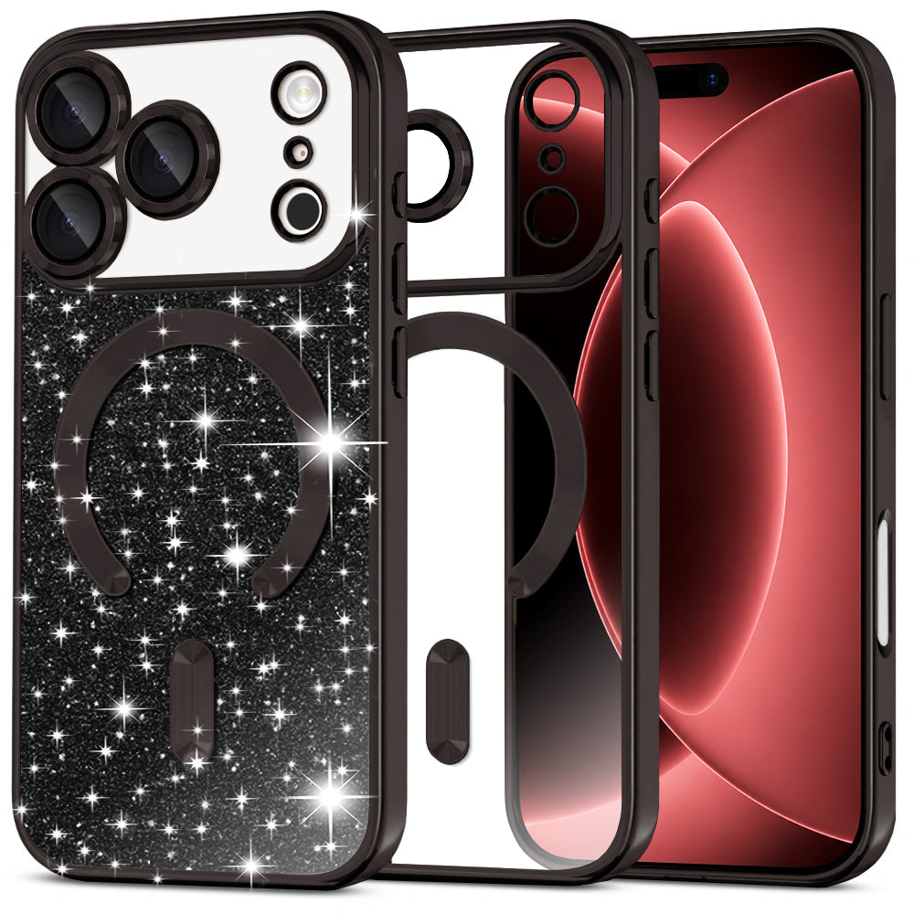 MagSafe Case for Apple iPhone 18 Pro Max / 17 Pro Max, Techsuit, Luxury Glitter, Black