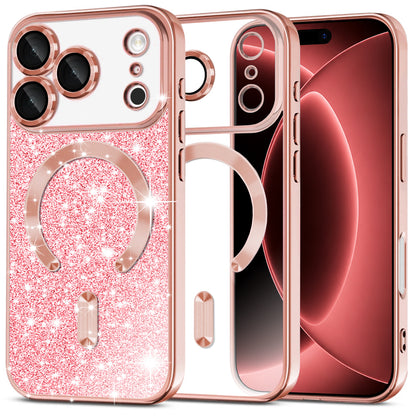 MagSafe Case for Apple iPhone 18 Pro Max / 17 Pro Max, Techsuit, Luxury Glitter, Rose Gold