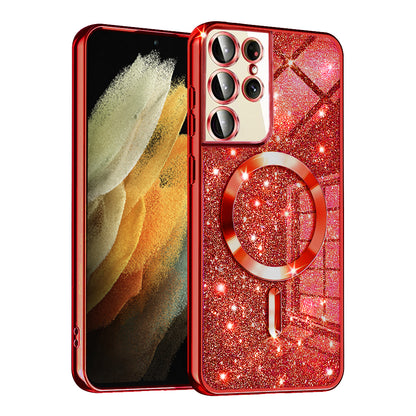 MagSafe Case for Samsung Galaxy S21 Ultra 5G G998, Techsuit, Luxury Glitter, Red