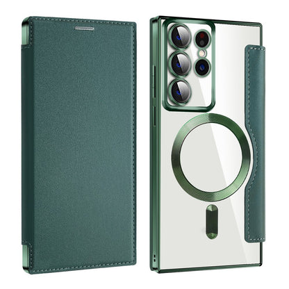 MagSafe Case for Samsung Galaxy S22 Ultra 5G S908, Techsuit, SmartMag Book, Green