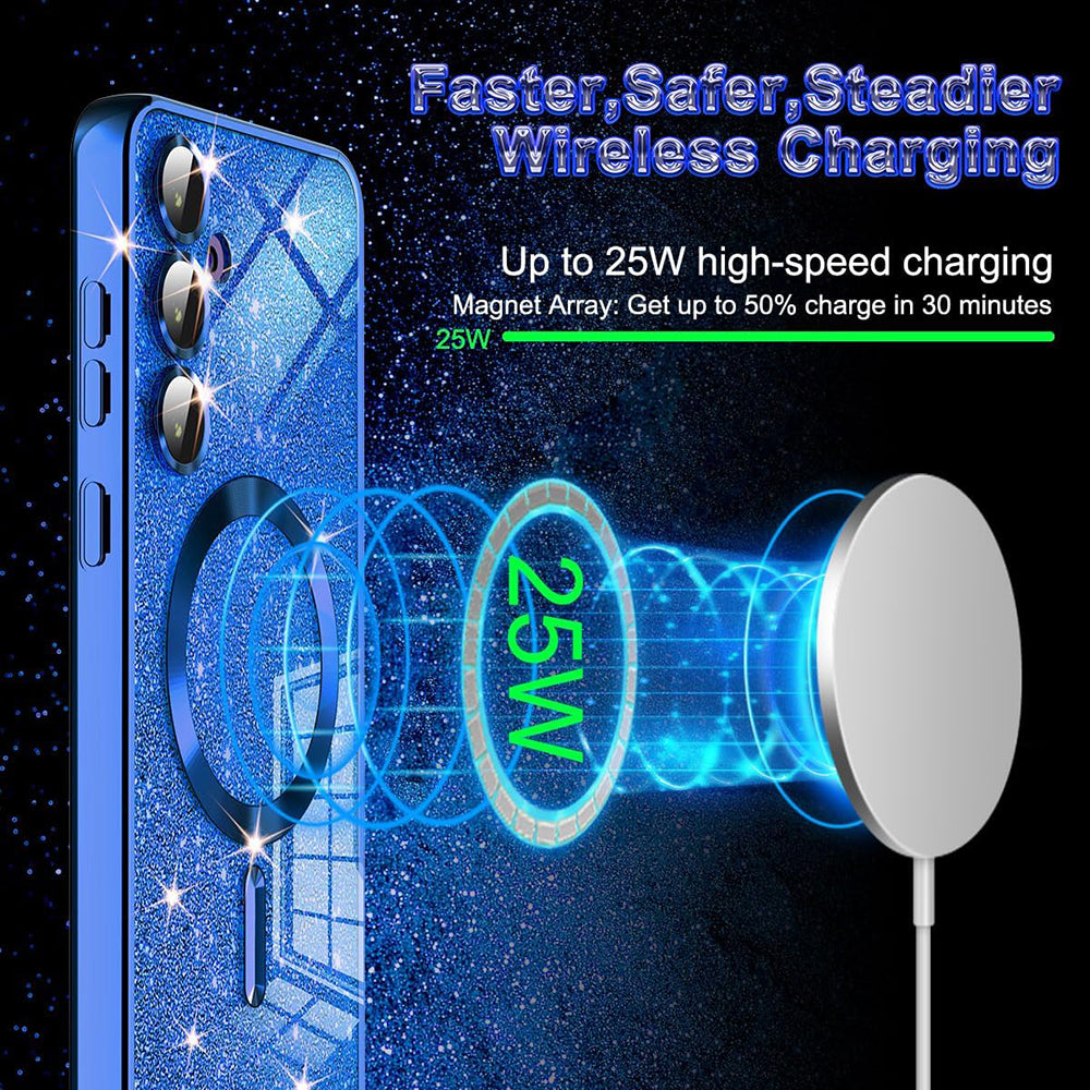 MagSafe Case for Samsung Galaxy S24 Ultra S928, Techsuit, Luxury Glitter, Silver