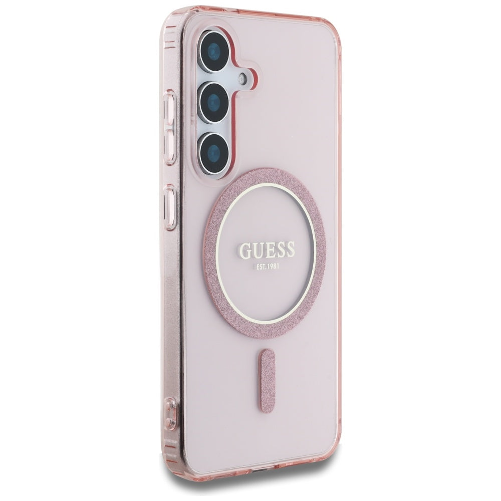 MagSafe Case for Samsung Galaxy S25 S931, Guess, IML Glitter Circle, Pink