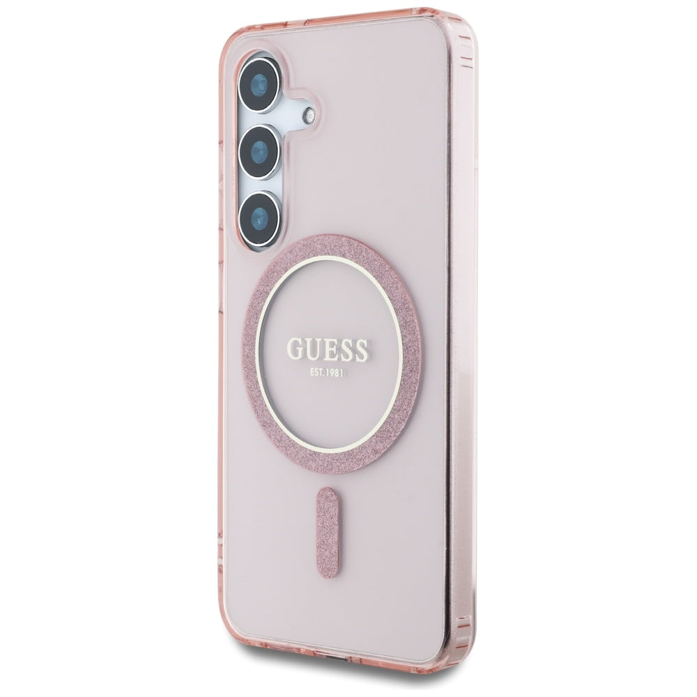 MagSafe Case for Samsung Galaxy S25 S931, Guess, IML Glitter Circle, Pink