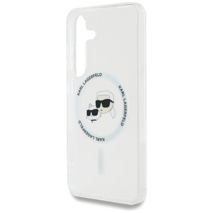 MagSafe Case for Samsung Galaxy S25 S931, Karl Lagerfeld, IML Metal Karl & Choupette's Heads, White