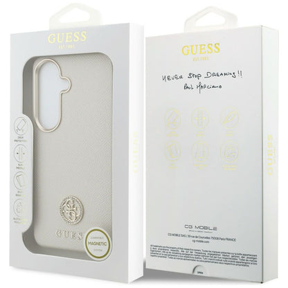 MagSafe Case for Samsung Galaxy S26 S942, Guess, Rhinestone Round Logo, Beige