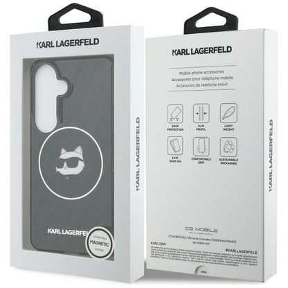 MagSafe Case for Samsung Galaxy S26 S942, Karl Lagerfeld, IML Choupette Head on KL Repeated Logo, Black