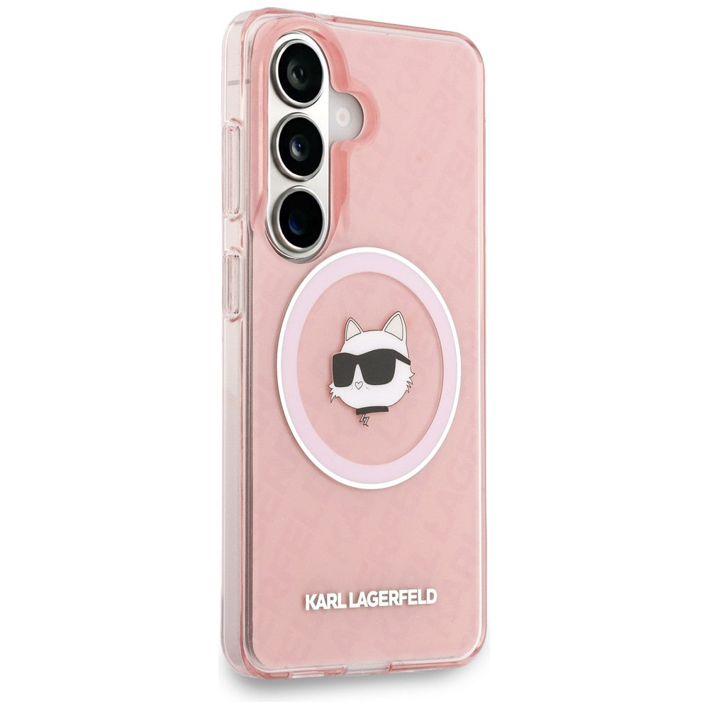 MagSafe Case for Samsung Galaxy S26 S942, Karl Lagerfeld, IML Choupette Head on KL Repeated Logo, Pink