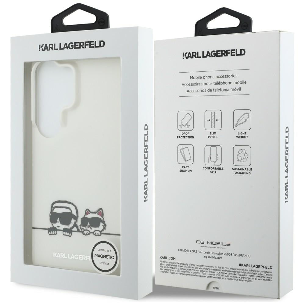 MagSafe Case for Samsung Galaxy S26 Ultra S948, Karl Lagerfeld, IML Karl & Choupette Peekaboo Logo, White