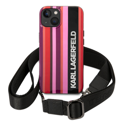 Case for Apple iPhone 14, Karl Lagerfeld, Color Stripes with Strap, Pink