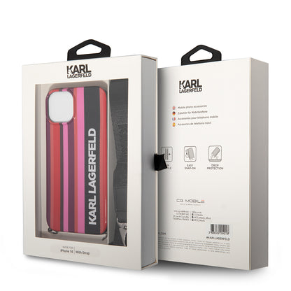 Case for Apple iPhone 14, Karl Lagerfeld, Color Stripes with Strap, Pink