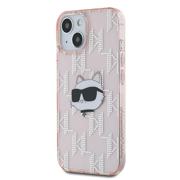 Case for Apple iPhone 14, Karl Lagerfeld, IML Luxury Monogram Choupette's Head, Pink
