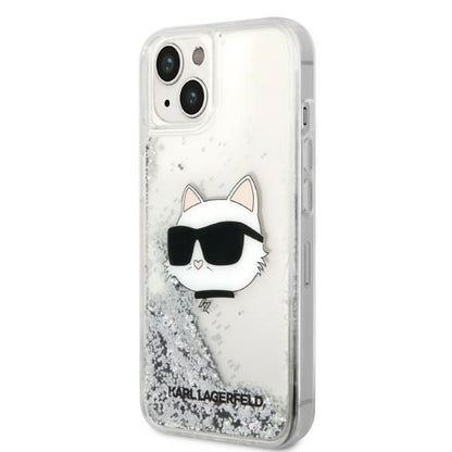 Case for Apple iPhone 14 Plus, Karl Lagerfeld, Glitter Choupette's Head, Silver
