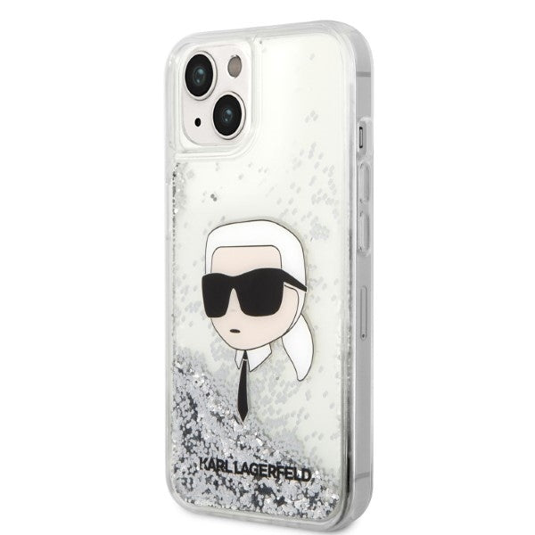 Case for Apple iPhone 14 Plus, Karl Lagerfeld, Glitter Karl's Head, Silver