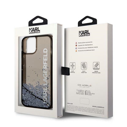 Case for Apple iPhone 14 Plus, Karl Lagerfeld, Liquid Glitter KL Logo, Black