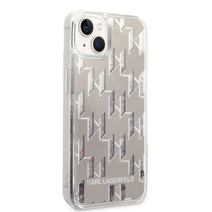 Case for Apple iPhone 14 Plus, Karl Lagerfeld, Liquid Glitter Monogram, Silver