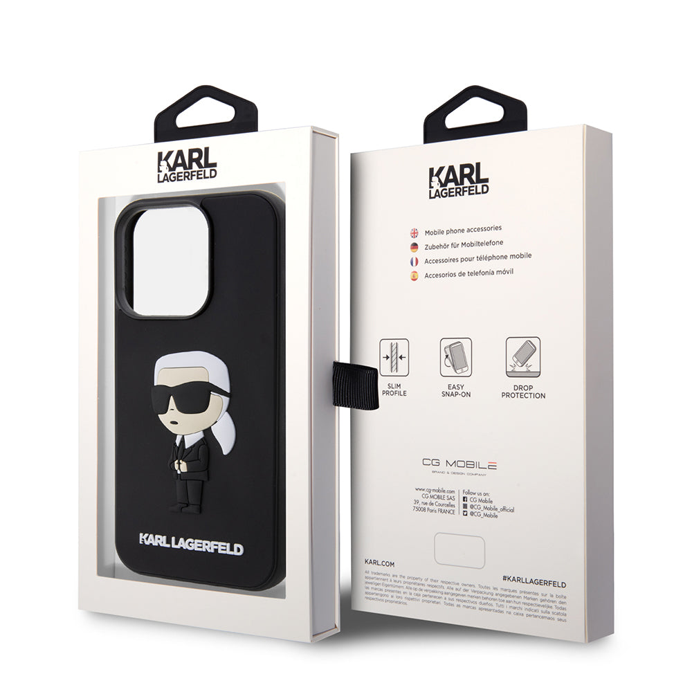 Case for Apple iPhone 14 Pro, Karl Lagerfeld, 3D Rubber Ikonik Karl, Black