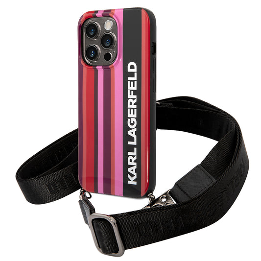 Case for Apple iPhone 14 Pro, Karl Lagerfeld, Color Stripes with Strap, Pink