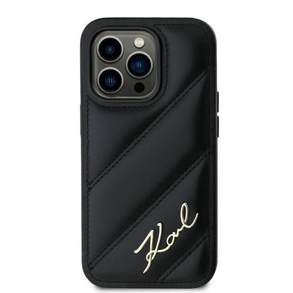 Case for Apple iPhone 14 Pro, Karl Lagerfeld, Diagonal Quilted Script, Black