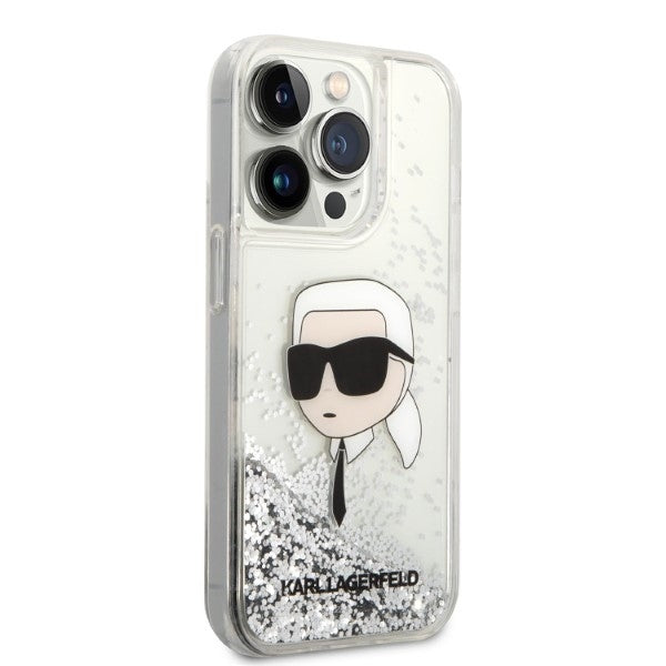 Case for Apple iPhone 14 Pro, Karl Lagerfeld, Glitter Karl's Head, Silver