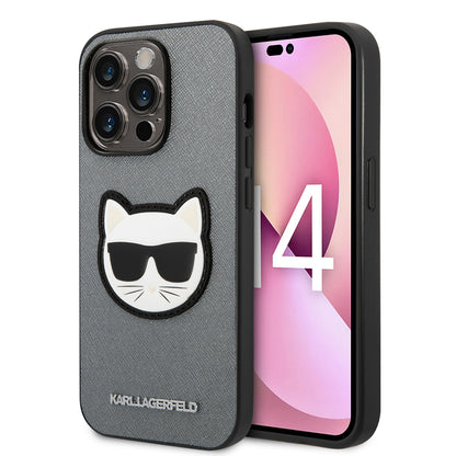 Case for Apple iPhone 14 Pro, Karl Lagerfeld, Saffiano Choupette's Head, Silver