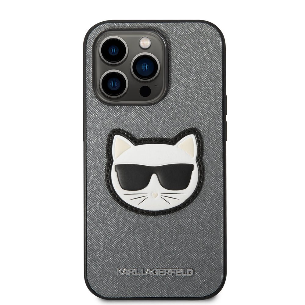 Case for Apple iPhone 14 Pro, Karl Lagerfeld, Saffiano Choupette's Head, Silver