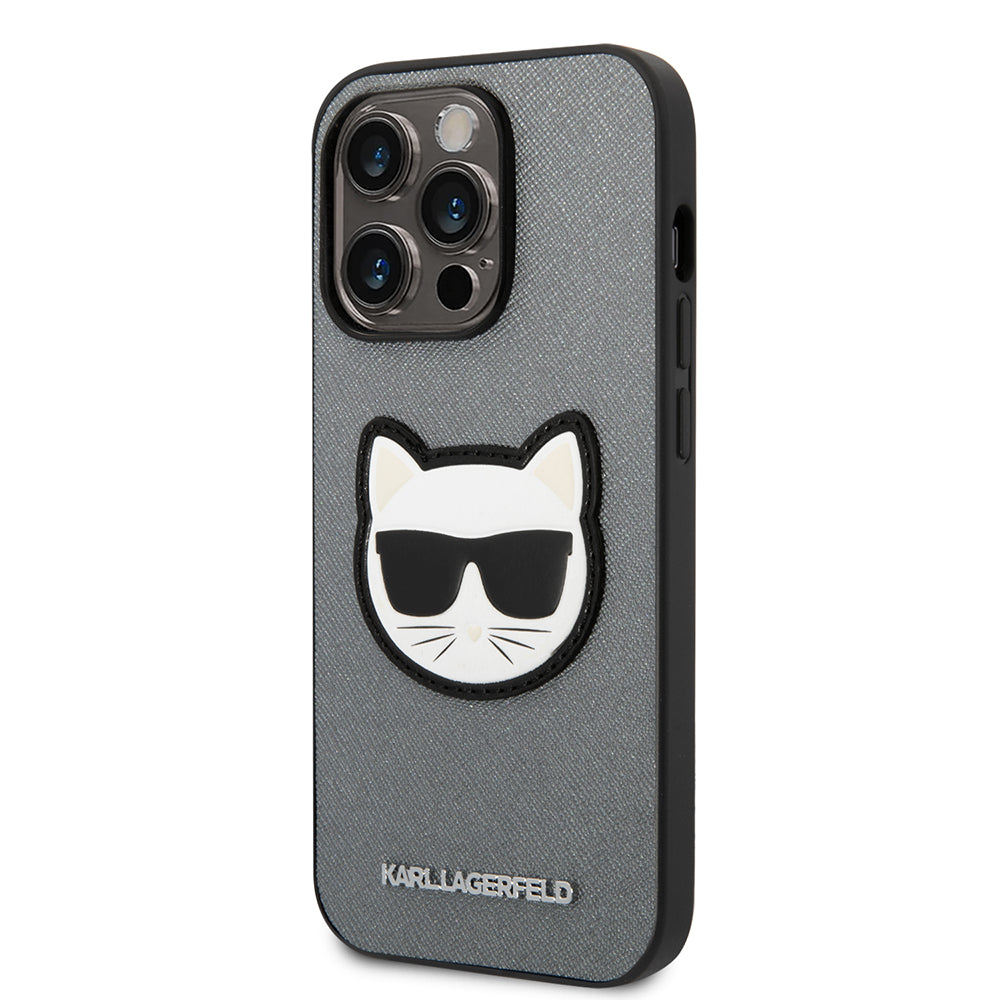 Case for Apple iPhone 14 Pro, Karl Lagerfeld, Saffiano Choupette's Head, Silver