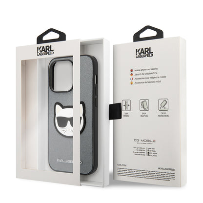 Case for Apple iPhone 14 Pro, Karl Lagerfeld, Saffiano Choupette's Head, Silver