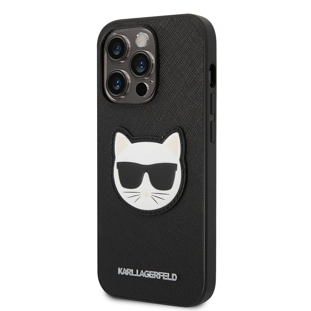 Case for Apple iPhone 14 Pro, Karl Lagerfeld, Saffiano Choupette's Head, Black