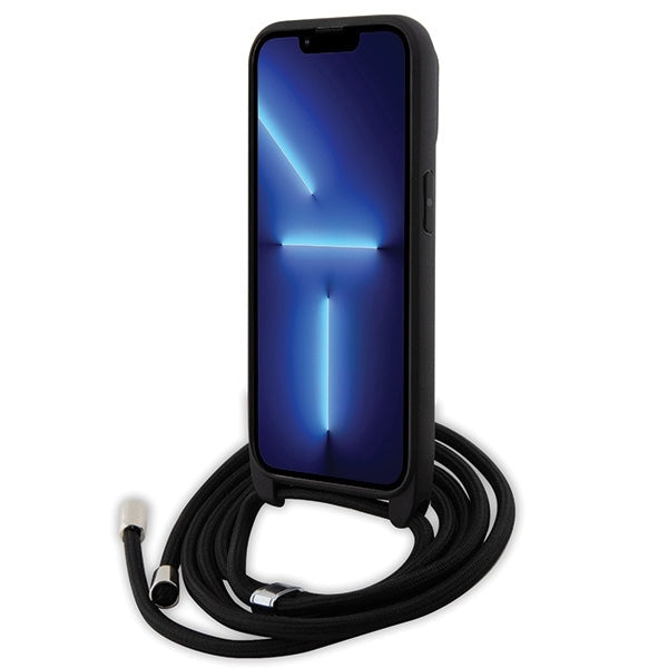 Case for Apple iPhone 14 Pro, Karl Lagerfeld, Saffiano Crossbody Metal Pin Karl & Choupette, Black